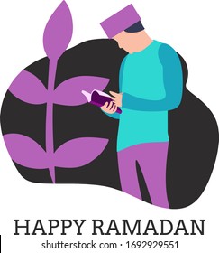 Reading Quran Vector Illustration. Happy Ramadan Celebration. Modern Style