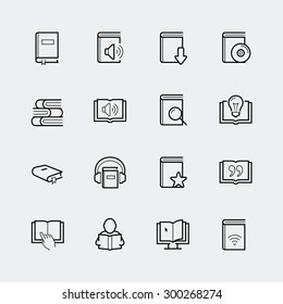 Reading related vector icon set in thin line style