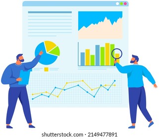 Reading report, survey concept. Man with magnifying glass looking for information in text document. Employee analyzes term of contract. Analysis data launch of new business project. Check startup data