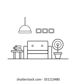 Reading room and recreation. Vector line art illustration