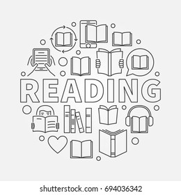 Reading round line illustration. Vector read books concept sign made with word READING and book icons