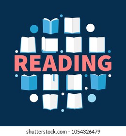 Reading round vector illustration made with flat book icons on dark blue background