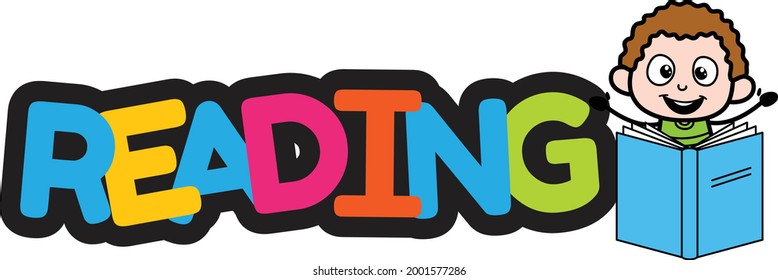 Reading School Kids Text Banner Vector Design