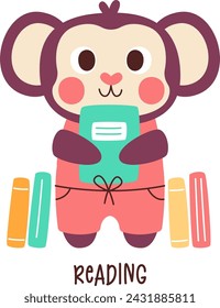 Reading School Subject Monkey Vector Illustration