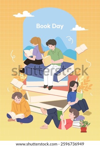 Reading season, people reading books illustration