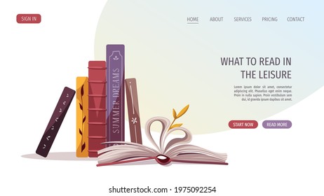 Reading set with books. Bookstore, bookshop, library, book lover, bibliophile, education concept. Vector illustration for poster, banner, website, advertising.