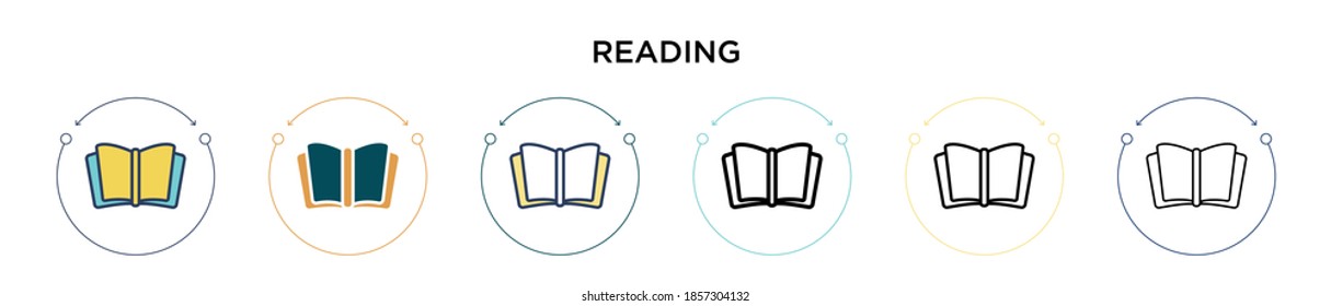 Reading sign icon in filled, thin line, outline and stroke style. Vector illustration of two colored and black reading sign vector icons designs can be used for mobile, ui, web