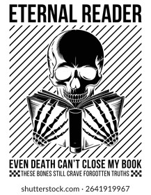 Reading Skeleton Illustration - Bibliophile Skull with Forgotten Truths