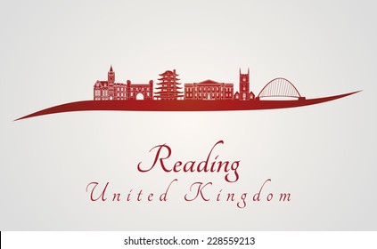 Reading skyline in red and gray background in editable vector file