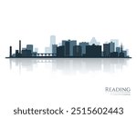 Reading skyline silhouette with reflection. Landscape Reading, Pennsylvania. Vector illustration.