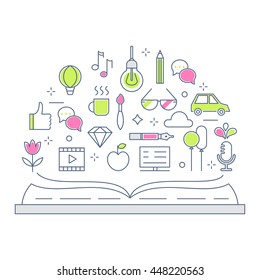 Reading and Storytelling Line Vector Flat Illustration