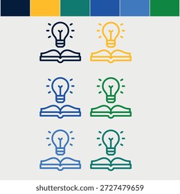 Vector de iconos de línea de libro de lectura y estudio.