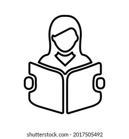 Reading, study outline icon. Line art vector.