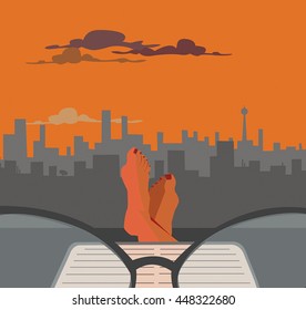 reading in sunset, view at the city