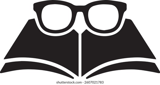 Reading Symbol: Glasses and Open Book Icon Representing Knowledge and Education in Minimalist Design