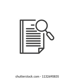 Reading text outline icon. linear style sign for mobile concept and web design. Paper document and magnifier simple line vector icon. Symbol, logo illustration. Pixel perfect vector graphics