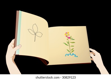 reading a textbook on a botany