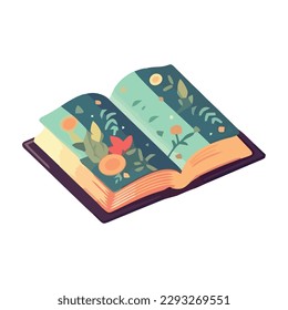 Reading textbook on grass, surrounded by nature isolated
