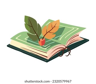 Reading textbook, surrounded by nature icon isolated