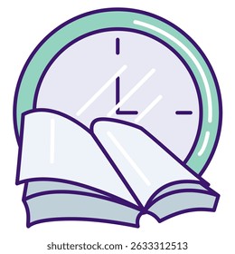 Reading Time icon represented by book, watch Lineal Color style.
