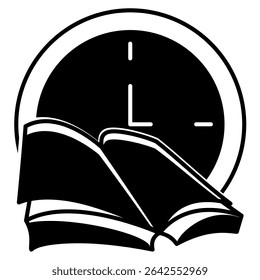 Reading Time icon represented by book, watch Black Filled style.