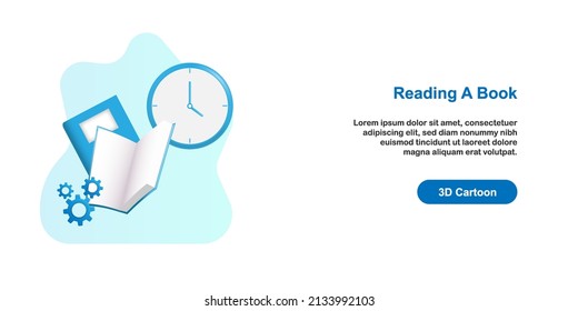 Reading time and schedule to develop skill and expertise concept. 3D cartoon stye design vector illustration