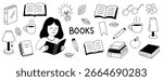 Reading time set. Simple doodle illustration, object isolated on white background