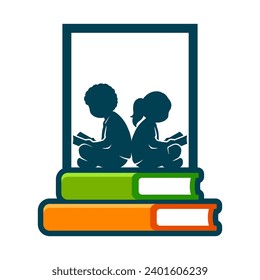 READING TOGETHER ILLUSTRATION LOGO TEMPLATE