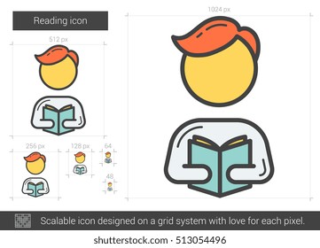 Reading vector line icon isolated on white background. Reading line icon for infographic, website or app. Scalable icon designed on a grid system.