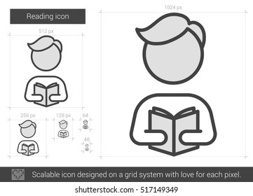 Reading vector line icon isolated on white background. Reading line icon for infographic, website or app. Scalable icon designed on a grid system.