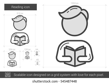 Reading vector line icon isolated on white background. Reading line icon for infographic, website or app. Scalable icon designed on a grid system.
