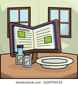 Reading Vegan Recipe. Vector illustration