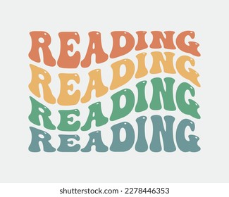 Reading word retro wavy repeat text colorful typographic art on a white background