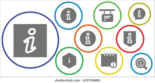 readme icon set. 9 filled readme icons.  Simple modern icons such as: Information, Info