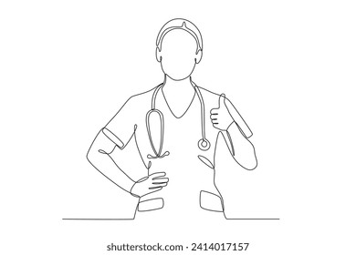 Ready 24 hours to serve patients. National doctors day one-line drawing