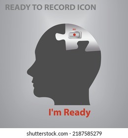 I am ready abstract vector showing silhouette of the head of man with record on a metallic piece of puzzle.