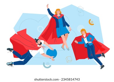 Ready for action team of high professionals and superheroes, flat vector illustration isolated on white background. Business concept of high skill and efficiency, super power and superhero team.