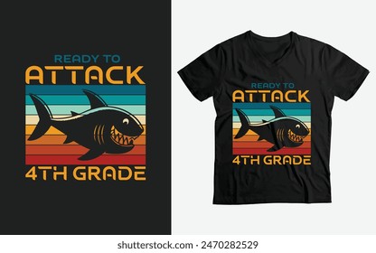 Listo para atacar tiburón de 4º grado divertido vintage de vuelta a la escuela regalos T-Shirt