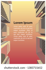 Ready background for cover, booklet. City in perspective. Skyscrapers going up. Vector background.