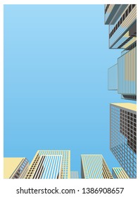 Ready background for cover, booklet. City in perspective. Skyscrapers going up. Vector background.