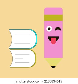 Listo para el fondo del concepto escolar con un libro, lápiz con fondo naranja. Plantilla de diseño de página web para la escuela de arte, estudio, curso, clase, educación. Ilustración vectorial de diseño moderna 