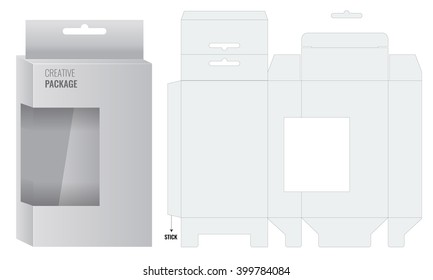 Ready Box design with Shelf Hanging Holes and Die cut Layout. Blueprint design. Illustrated vector