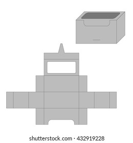 Ready Box design with Shelf Hanging Holes and Die cut Layout. Blueprint design. Illustrated vector. Ready print and cut. Box with polygon window