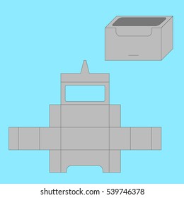 Ready Box Design with Shelf Hanging Holes and Die cut Layout. Blueprint design. Illustrated vector. White Product Package Box With Window.