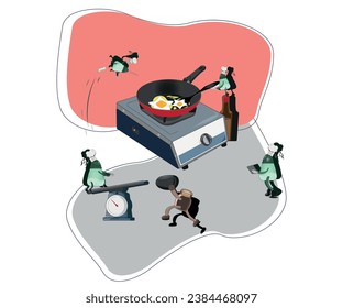 ready to cook fried egg, cooking cartoon, behind the scene of cooking, 