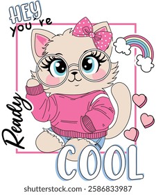 ready cool cat love rainbow gir