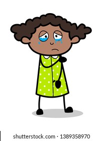 Ready to Cry - Retro Black Office Girl Cartoon Vector Illustration
