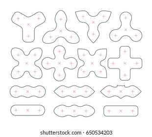 A ready to cut spinners or Fidget Spinners shapes with a red marks where to drill 