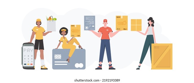 Ready delivery banner. Delivery team. Trendy flat style. Vector.