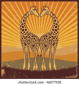 ready design with loving giraffes, vector